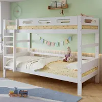 OKWISH Stapelbed 90x200 cm - Met Veilige Ladder En Valbeveiliging - Zonder Opbergruimte - Kinderkamer - Hout - Wit - Zonder Matras