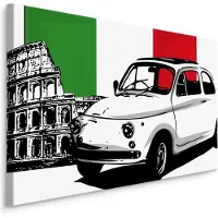 Karo-art Schilderij - Fiat voor het Colosseum, Italiaanse Vlag, Premium Print