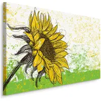 Karo-art Schilderij - Schets van een zonnebloem (print op canvas), premium print