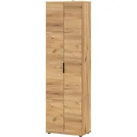 Huisenthuis.nl Garderobekast Leonard Eiken - Breedte 59 cm - Hoogte 199 cm - Diepte 34 cm - Met hanggedeelte - Met planken - Met openslaande deuren