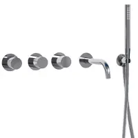 FortiFura Nebbio Badcombinatie-set - thermostaatkraan - wandaansluitbocht - met handdouchehouder - metalen doucheslang - staaf handdouche - uitloop - hoogglans chroom