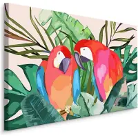 Karo-art Schilderij - Papegaaien in de tropen(print op canvas), 4 maten, scherp geprijsd, premium print