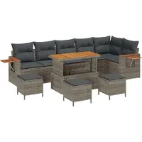 vidaXL Tuinbank Set 10 st Grijs poly rattan