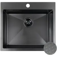 Deante RVS spoelbak, 1 kom, 500 mm lengte, 580 mm diepte van de kom, 200 mm, zwarte afwerking, honingraatstructuur