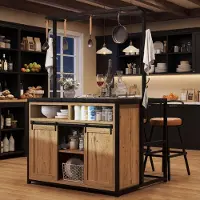 MODFU - Keukenkast - Werkblad En Stroomaansluiting - Houtlook/Zwart - MDF En Metaal