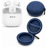Denver - Draadloze - Witte Bluetoothu Oordopjes + Opberghoes Blauw - Earphones - Oortjes + Oplaadcase - Wireless Earbuds - Draadloos