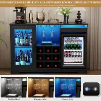 Laura Barkast met koelkast 120x40x78 cm – Wijnkast met LED verlichting, wijnrekken, glazenhouders en bewegingssensor – Drankkast / Sideboard voor woonkamer en keuken – Zwart –