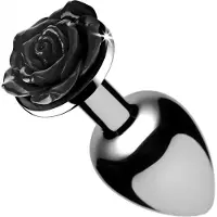 XR Brands Black Rose Butt Plug - Medium - Black