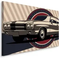 Karo-art Schilderij - Klassieke Muscle Car in retro Stijl, Premium Print