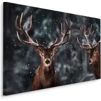 Karo-art Schilderij - 2 herten in de sneeuw, 4 maten, bruin/grijs, premium print