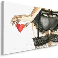 Karo-art Schilderij - Vrouw met geschilderd hart II (print op canvas), premium print