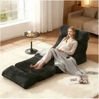 MODFU Omvormbare Loungestoel - 2-In-1 Zit- En Ligfunctie - Voor Woonkamer Of Slaapkamer - Flanelachtige Stof - Zwart