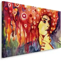 Karo-art Schilderij - Prachtig Abstract portret van een Vrouw, print op Canvas