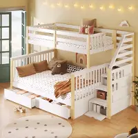 Sweiko Stapelbed - 90 x 200 cm & 140 x 200 cm - 2 lades - Opbergruimte - Kinderbed - Wit + Naturel