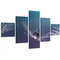 Karo-art Schilderij - Waterdruppel op paardenbloem, 5luik, premium print