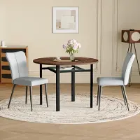 STILVORA Eethoek 100 cm - Ronde Eettafel Met 2 Stoelen En Glasplateau - Voor Eetkamer En Keuken - MDF, Glas, PU - Bruin
