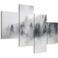 Karo-art Schilderij - Mist in het bos, zwart/wit, 4 luik, premium print