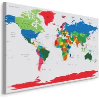 Karo-art Schilderij - Kleurrijke Wereldkaart met Landennamen, premium Print