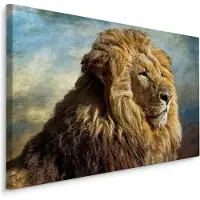 Karo-art Schilderij - Majestueuze Leeuw, Vintage print, Premium Kwaliteit