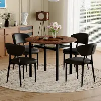 STILVORA Eethoek 100 cm - Ronde Eettafel Met 4 Eetkamerstoelen - Voor Eetkamer En Keuken - Glas, Metaal, PU - Bruin Zwart