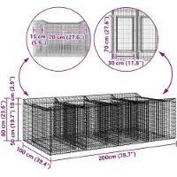 vidaXL Gabion verhoogd bed 2 st 200 x 100 x 60 cm Gegalvaniseerd staal
