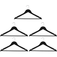 24hShop Kledinghangers Hout 5 Stuks - Kledinghangers Anti Slip met Broekhanger en Metalen Haak - Kleerhangers met Inkepingen - Zwart