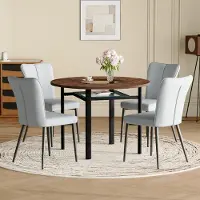 STILVORA Eettafelset 100 Cm - Ronde Tafel Met 4 Eetkamerstoelen - Voor Eetkamer En Keuken - Glas, Metaal En PU - Bruin