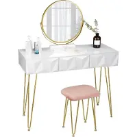 OEM Make-up tafel - Set met spiegel - Make-up spiegel die 360 graden kan draaien - 3 lades - Bekleed met fluweel - Wit/grijs