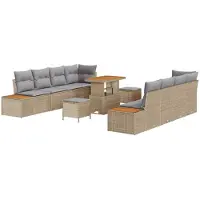 vidaXL Tuinbank Set 11 st 10-zits Beige en Lichtgrijs