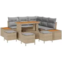 vidaXL Tuinbank Set 9 st 8-Aantal zitplaatsen Beige en Lichtgrijs