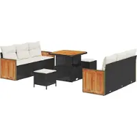 vidaXL Tuinbank Set 9 st 8-Aantal zitplaatsen Zwart en Crème