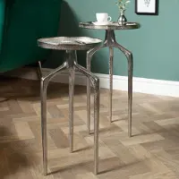 Invicta Set van 2 bijzettafels ABSTRACT 60cm zilverkleurig metaal rond shabby chic design - 40358