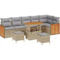 vidaXL Tuinbank Set 9 st 9-Aantal zitplaatsen Beige en Lichtgrijs