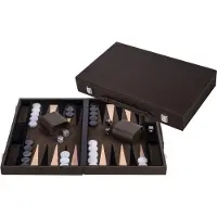 Longfield Backgammon 15 inch - Olijfgroen & Crème Ingelegd Bord - Luxe Lederen Koffer - Inclusief Stenen, Dobbelstenen & Werpbeker - Engelhart