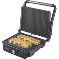 Royalty Line PG7937 Tosti Apparaat XL Voor 4 Tosti's - Contactgrill - Groot Panini - Uitklapbaar - Grill Ijzer Met Antiaanbaklaag - 2000W - Instelbare Temperatuur - 29 x 24cm - Zwart/RVS