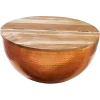 Invicta Ronde salontafel ORIENT STORAGE 60cm koper gehamerd handgemaakt acaciahout met opbergruimte - 39253