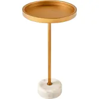 Invicta Ronde bijzettafel TRAYFUL 60cm goud ijzer wit marmeren voet handgemaakt - 44849