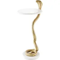 Invicta Ronde bijzettafel WILDLIFE COBRA 65cm goud wit marmer slang sculptuur handgemaakt - 44830