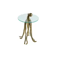 Invicta Ronde bijzettafel WILDLIFE OCTOPUS 70cm messing goud metalen glazen sculptuur handgemaakt - 43498
