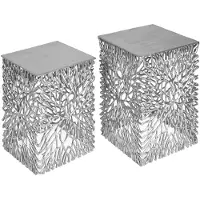 Invicta Filigraan bijzettafel set van 2 ABSTRACT LEAF 45cm zilver handgemaakt - 40612