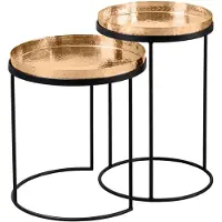 Invicta Design set van 2 bijzettafels ELEMENTS 55cm goud handgemaakt rond - 42728