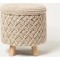Homescapes Indy - Macrame kruk met opbergruimte - naturel, 43 cm hoog