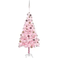 vidaXL Kunstkerstboom met verlichting en kerstballen 180 cm PVC roze