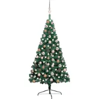 vidaXL Kunstkerstboom met verlichting en kerstballen half 120 cm groen