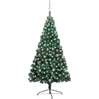vidaXL Kunstkerstboom met verlichting en kerstballen half 210 cm groen