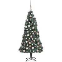 vidaXL Kunstmatige Verlichte Kerstboom met Bal Set Groen 150 cm PET