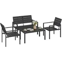 Outsunny Tuinbankenset-HDPE, Metaal-104L x 71B x 76,5H cm-Zwart
