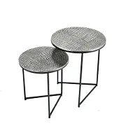 Invicta Ronde set van 2 bijzettafels ELEMENTS 40cm zilver antiek krokodillenmotief handgemaakt - 43494