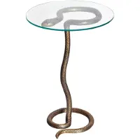 Invicta Ronde bijzettafel WILDLIFE SNAKE 65cm koper antiek metaal glas handgemaakt - 43513