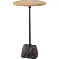 Invicta Ronde bijzettafel TRAYFUL 55cm Natuurlijk Mango Hout Massief Hout Marmer Voet Metaal Zwart - 43499